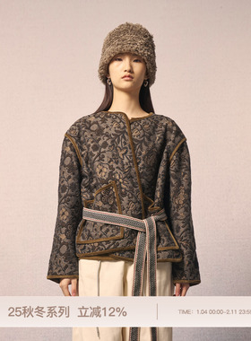 REFUSE CLUB 2025早秋新款花枝提花夹棉外套复古保暖短款上衣百搭