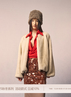 REFUSE CLUB 25AW 双色皮草双面穿下摆收褶夹克外套