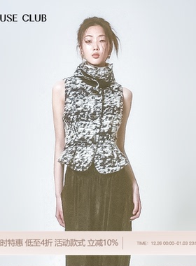 REFUSE CLUB 秋冬女装豹纹印花羊毛羊驼毛背心马甲