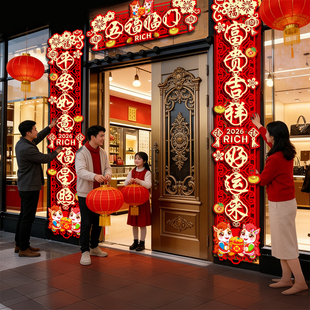 高端绒布对联2026款马年公司大门3M迎新装饰大对联自带背胶不伤门