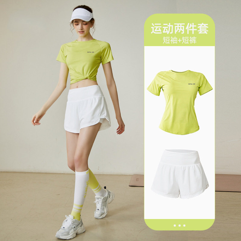大码夏季运动瑜伽套装女跑步户外网球羽毛球健身服短裤短袖两件套