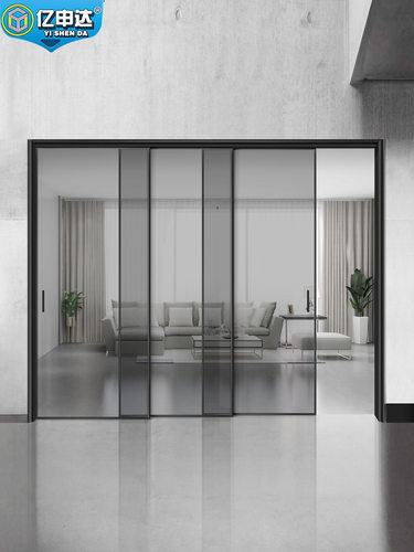 厨房推拉门新型无下轨三联动推拉门钢化玻璃门定制极窄移门隔断门