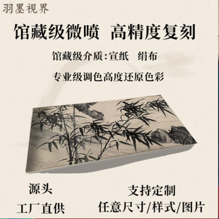 饰画临摹 明 夏昶 淇澳清风图国画真迹微喷复制水墨画长卷装 裱装
