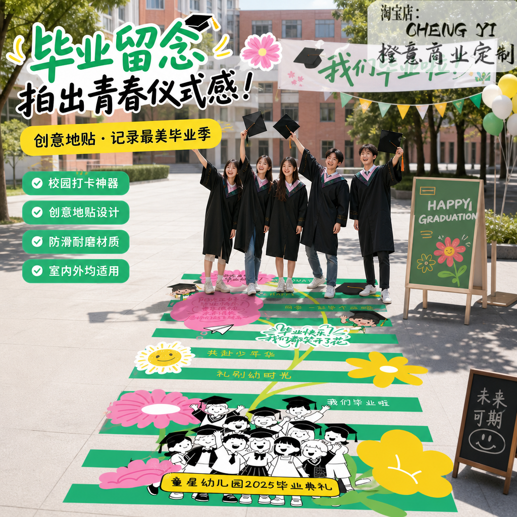 网红毕业走花路地贴幼儿园学校走廊典礼活动布置防滑不留胶贴纸定