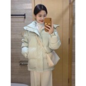 新款 中戏羽绒服女短款 2025冬季 白鸭绒加厚连帽情侣学生小个子外套