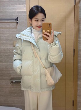 中戏羽绒服女短款2025冬季新款白鸭绒加厚连帽情侣学生小个子外套