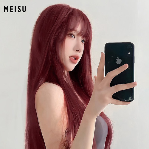 假发女长发树莓红色仿真人长直发