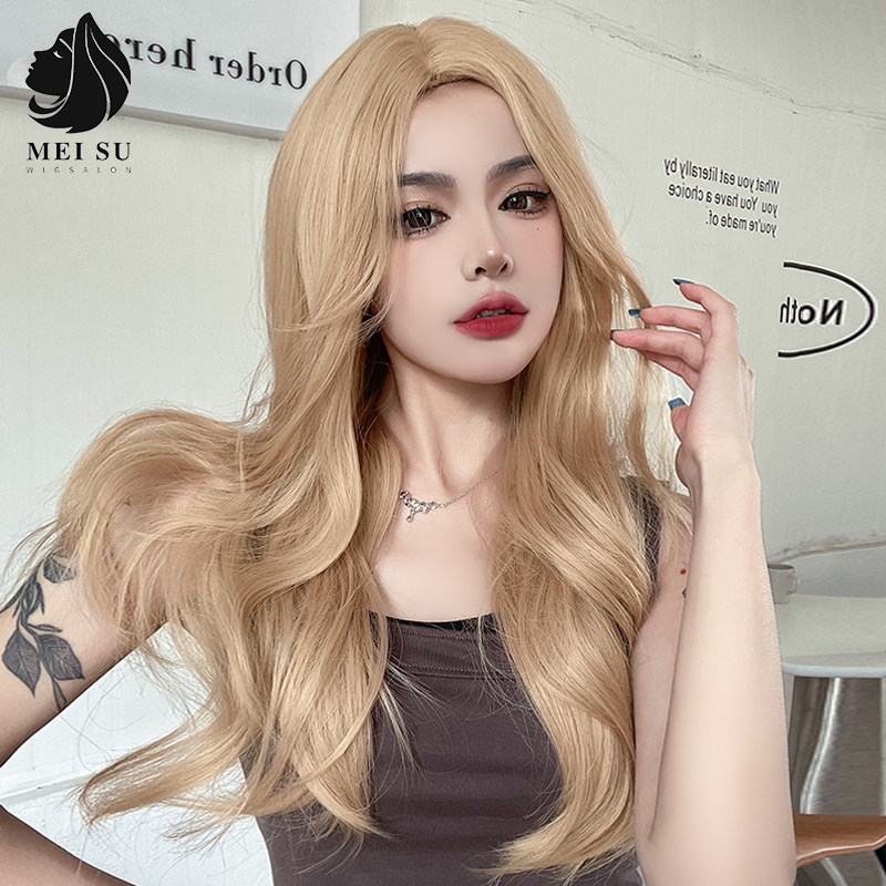 美宿 中分假发女亚麻金色卷发欧美ins女团大波浪lolita造型全头套