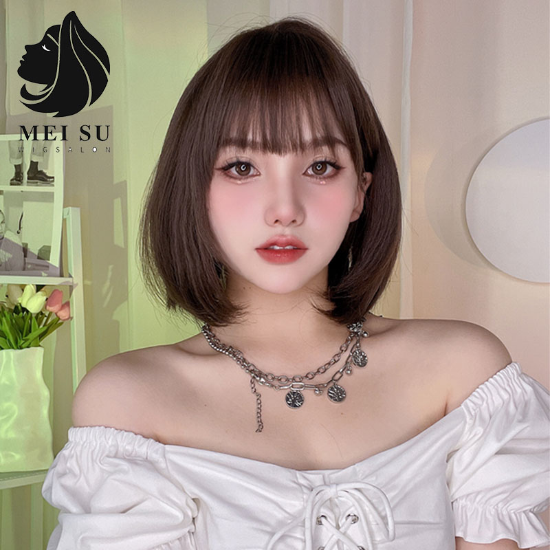美宿假发短发女自然波波头发型仿真短直发初恋圆脸全头套式假发套