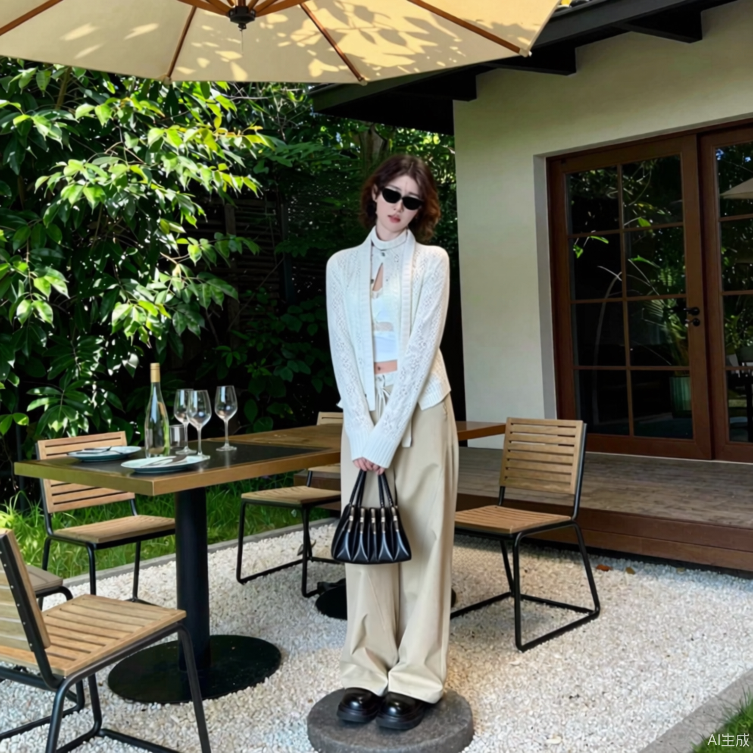 薄款辣妹风修身型套头圆领针织衫辣妹设计感镂空长袖针织开衫气质