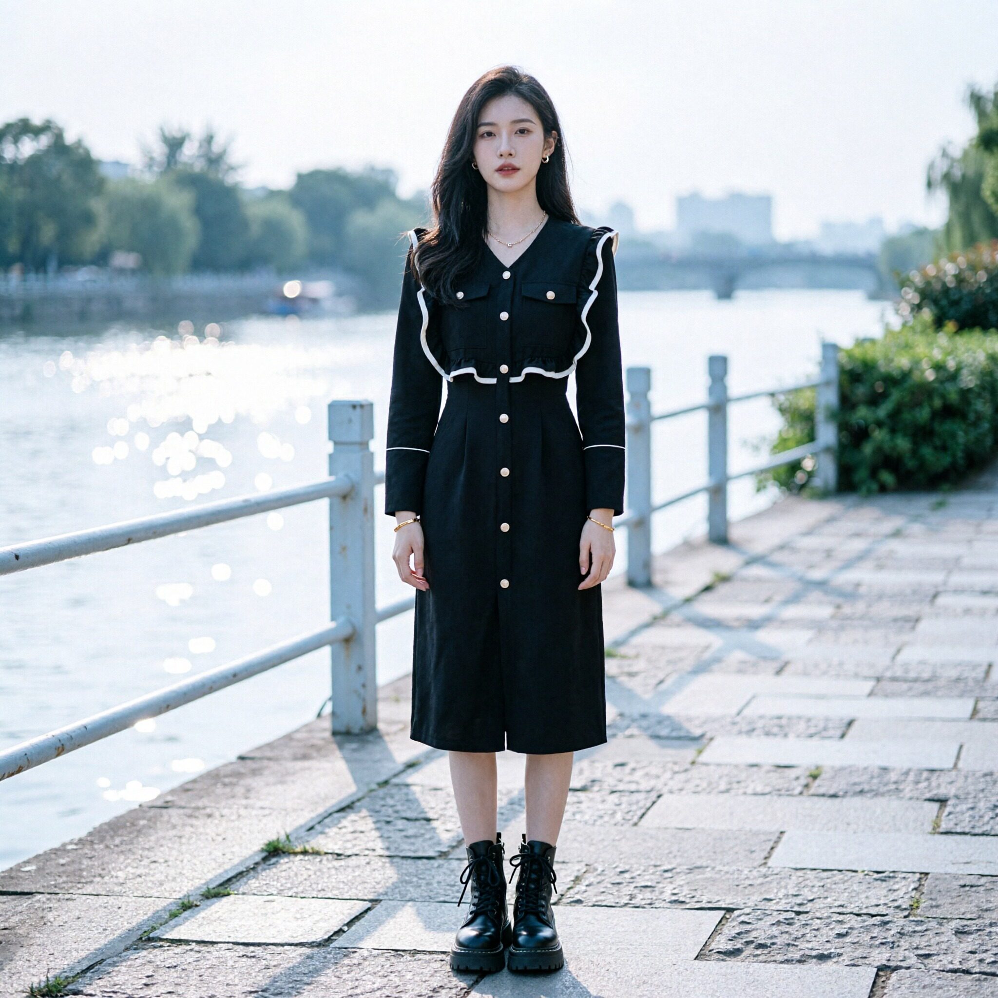 链接感新款垂坠感连衣裙女春秋气质绝美绝短裙气蕾丝裙子Q0064
