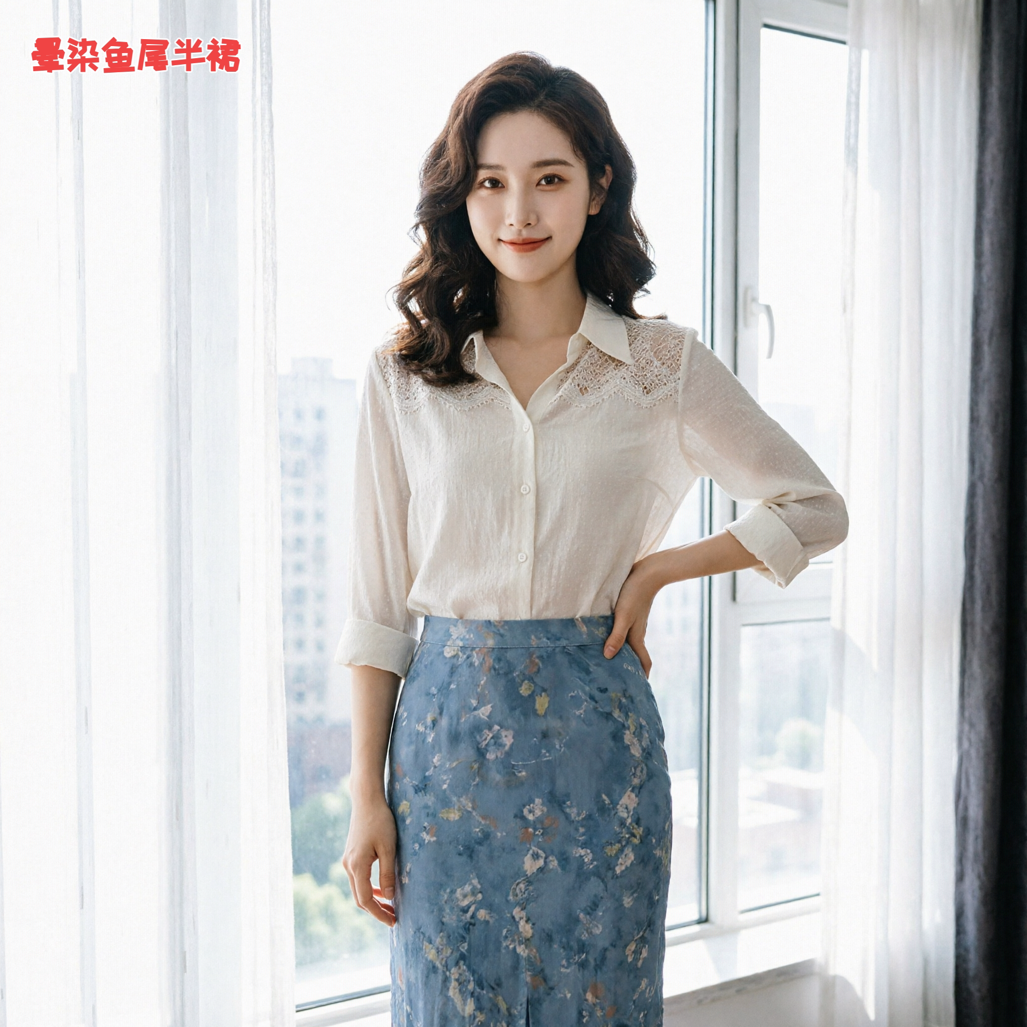 parkyeon氛围感纯欲防晒衬衫内搭吊带垂感缎面鱼尾半身裙两件套