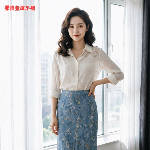 parkyeon氛围感纯欲防晒衬衫内搭吊带垂感缎面鱼尾半身裙两件套