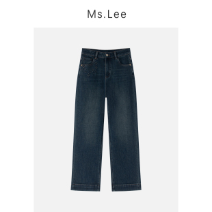 奢意 裤 四面弹高腰窄版 女2025秋冬季 子 直筒牛仔裤 Ms.Lee高定系列
