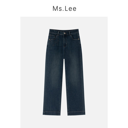 Ms.Lee高定系列|奢意|四面弹高腰窄版直筒牛仔裤女2025秋冬季裤子