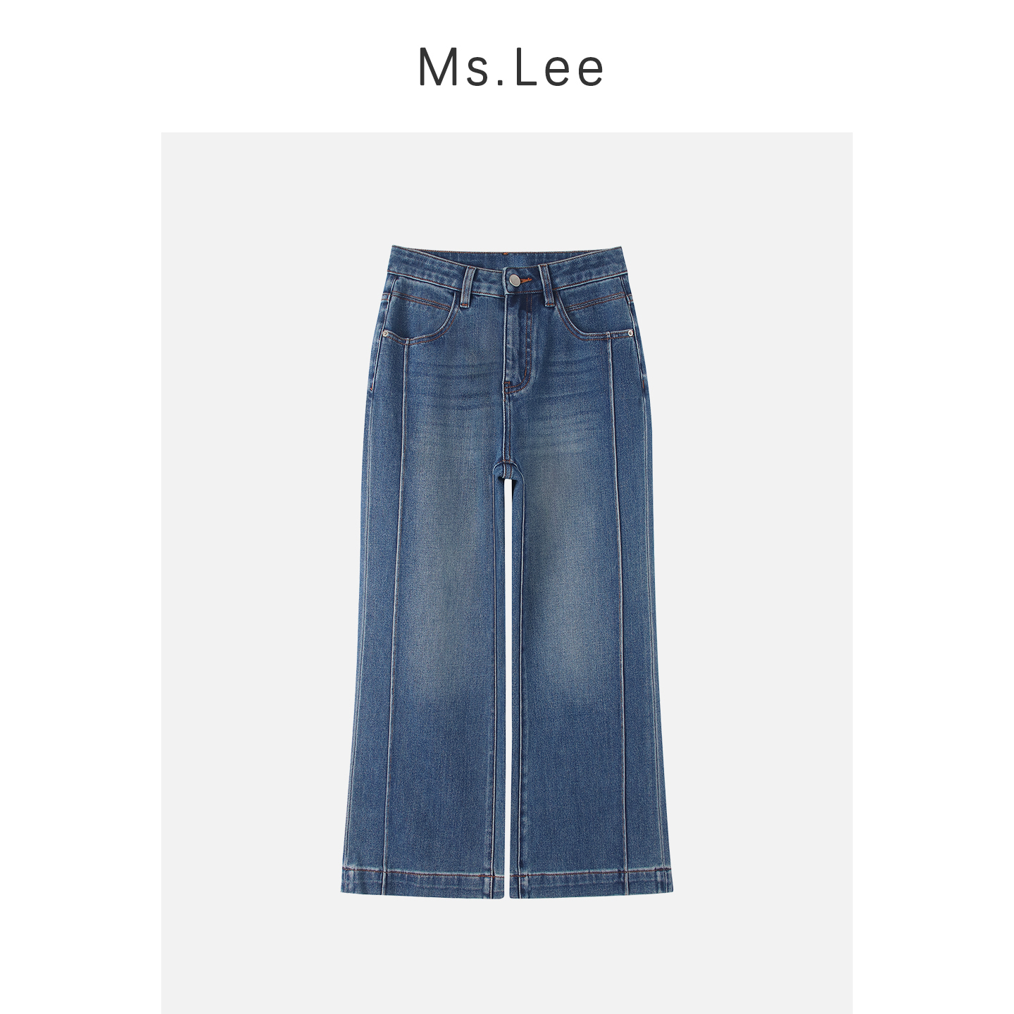 Ms.Lee|简爱|新色梨形浅蓝直筒阔腿牛仔裤女春季新款显瘦