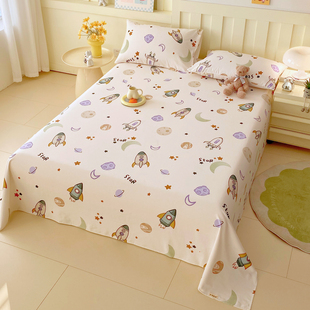 老粗布纯棉床单单件100全棉A类卡通儿童加厚被单棉麻凉席三件套夏