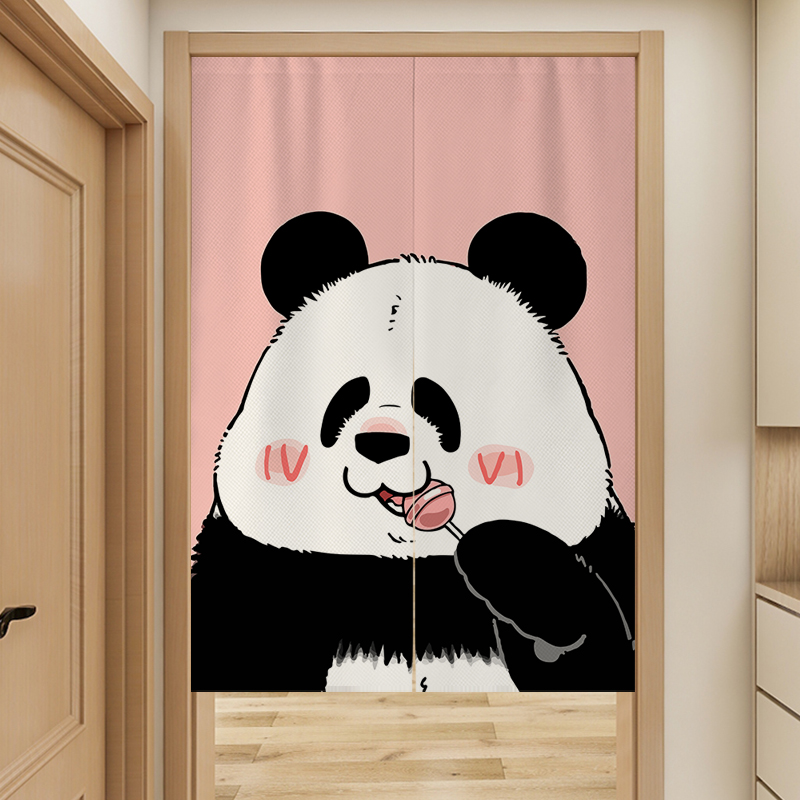 可爱熊猫门帘隔断帘卧室厨房遮挡帘布艺帘免打孔半帘卫生间帘子
