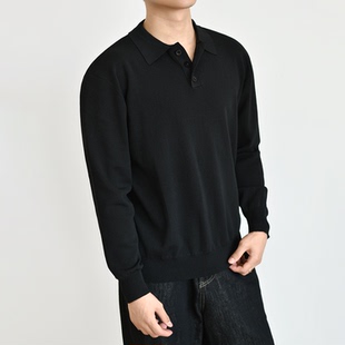 针织毛衣男春秋通勤套头t恤衫 老钱高级感长袖 纽扣上衣 POLO领