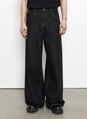【垂感原牛】宽松A字复古黑牛仔裤男士夏季廓形直筒无弹拖地长裤