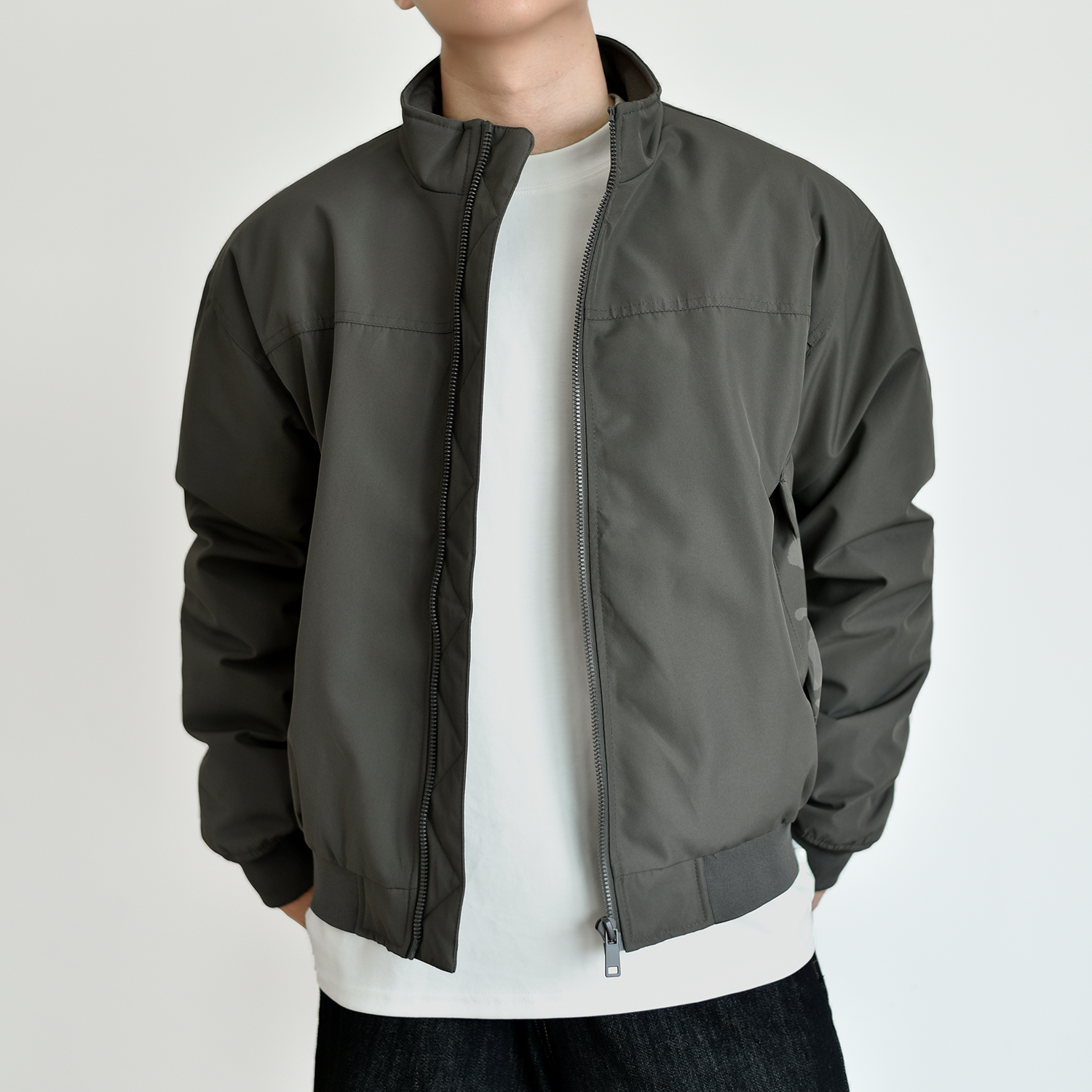 【不臃肿的羽绒服】重磅立领哈灵顿夹克男90白鸭绒秋冬厚短宽外套