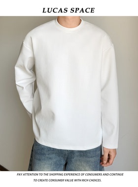 重磅400克太空棉长袖打底男女2025春款白色圆领卫衣T恤宽松挺括