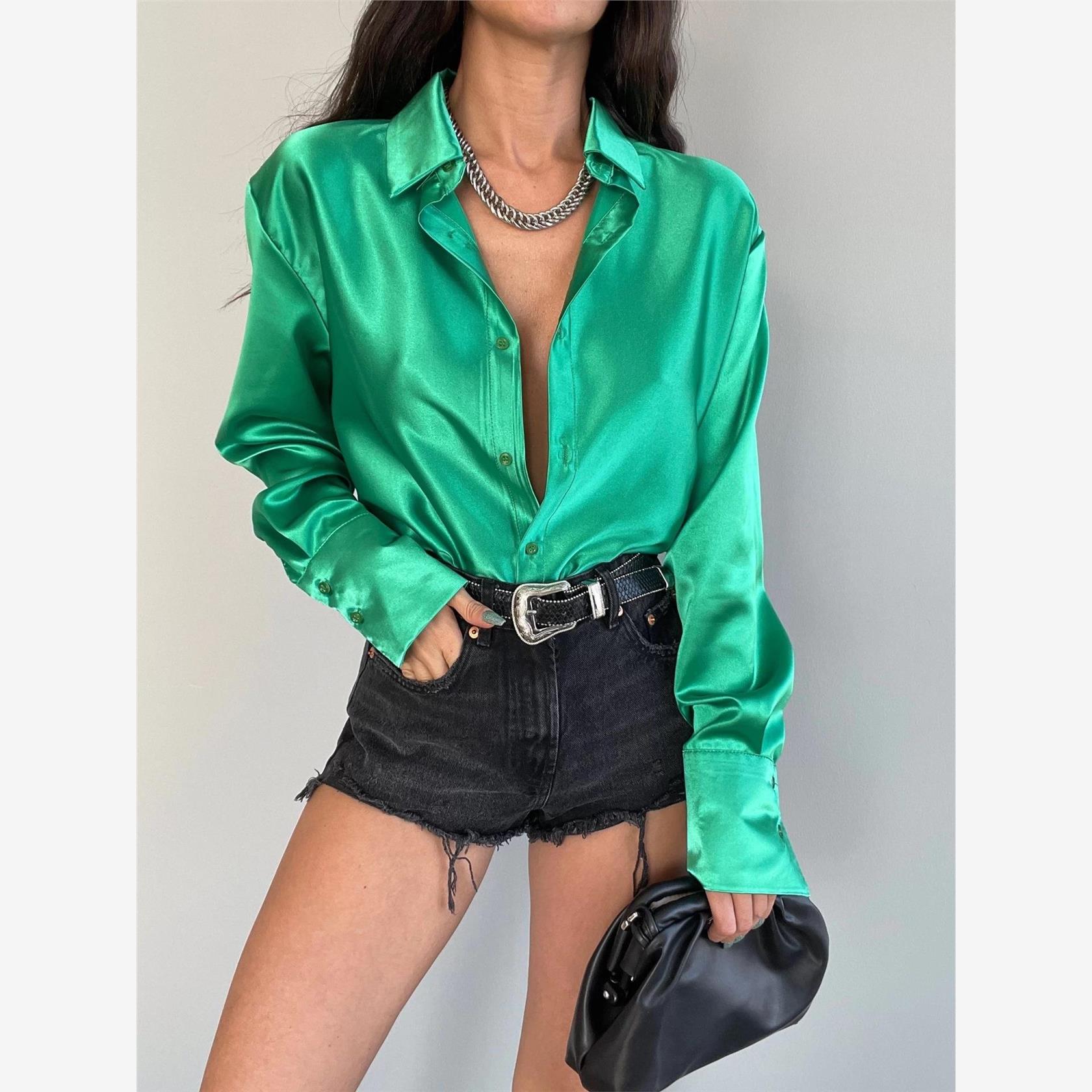 欧美翻领长袖纽扣气质显