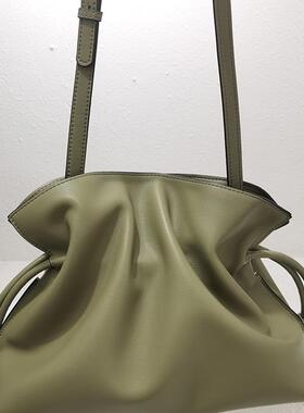2021 Women Genuine Leather Bag Calfskin Bucket Bag Pure Colo