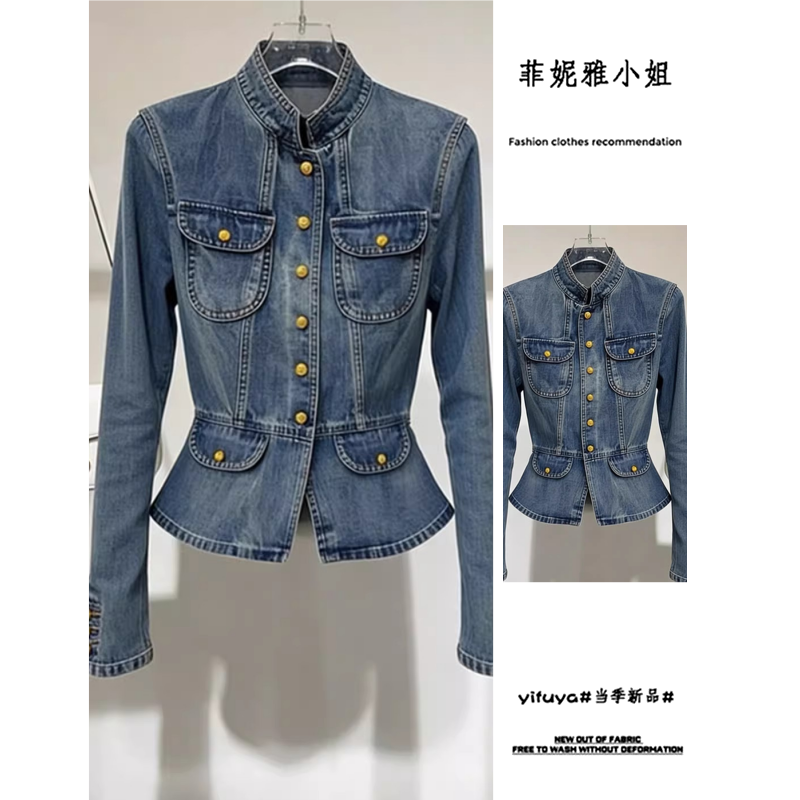 时尚复古蓝色牛仔外套女2026春新款洋气减龄超好看小香风气质上衣