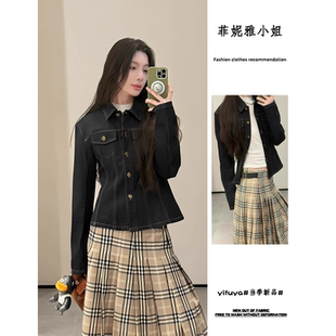 丹宁色韩里韩气的修身收腰牛仔衣外套女春秋2025新款百搭通勤开衫