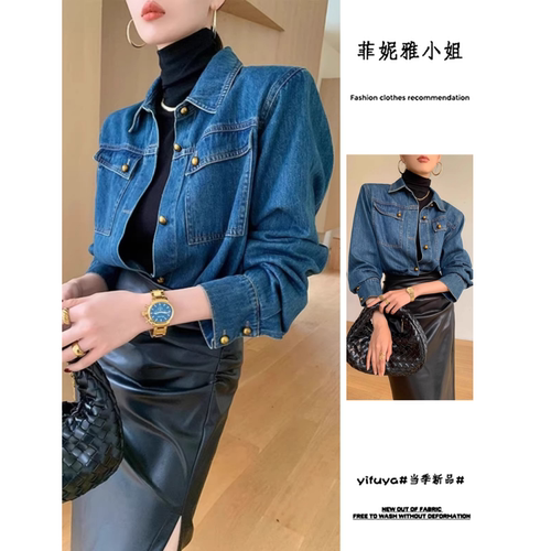 港风蓝色牛仔衬衫女2025秋季新款