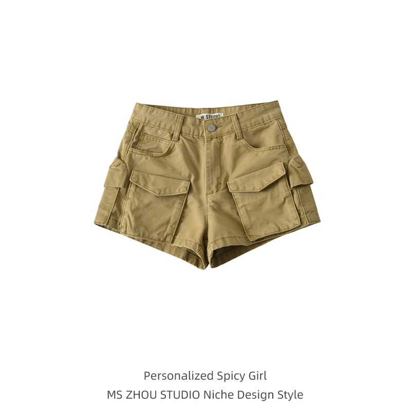 复古工装风多口袋牛仔短裤女夏季高腰显瘦宽松百搭休闲裤阔腿热裤,女装/女士精品,休闲裤,淘宝优惠券,粉丝福利购,淘宝优惠卷