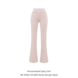 拖地长裤 蕾丝花边拼接微喇叭裤 显瘦弹力休闲瑜伽裤 高腰修身 女夏季