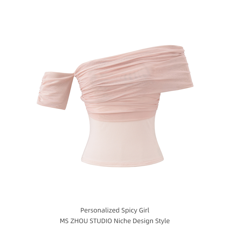 一字肩斜肩网纱拼接短袖T恤女夏季新款纯欲风收腰显瘦打底衫上衣,女装/女士精品,T恤,淘宝优惠券,粉丝福利购,淘宝优惠卷