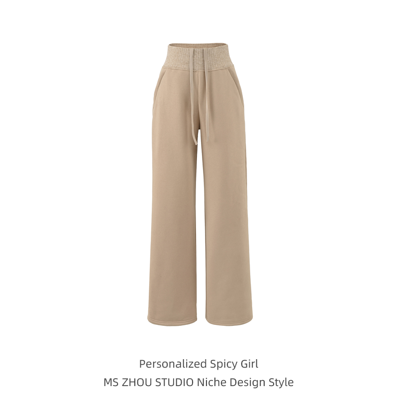 美式高腰抽绳垂感阔腿裤运动卫裤