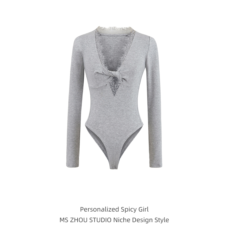 辣妹风蕾丝扭结镂空性感V领长袖连体衣女紧身显瘦内搭T恤打底上衣,女装/女士精品,连体衣/裤,淘宝优惠券,粉丝福利购,淘宝优惠卷