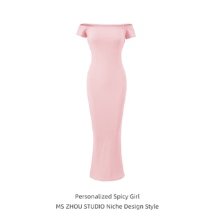 显瘦长裙子 性感气质弹力修身 御姐一字肩露肩包臀连衣裙女夏季 新款