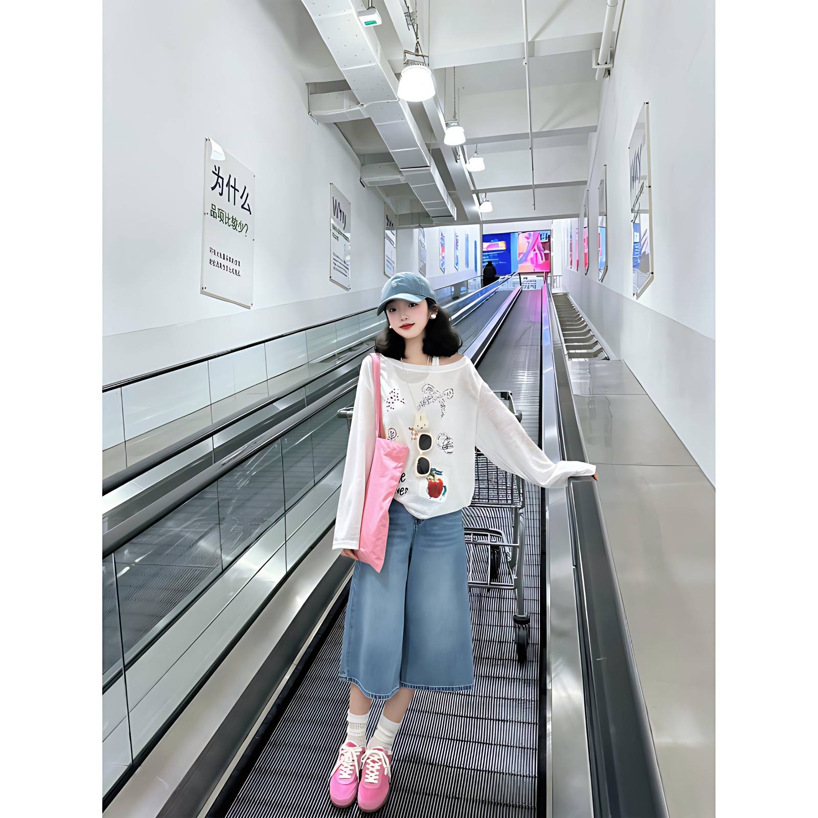 美式复古蓝色牛仔七分裤女夏季