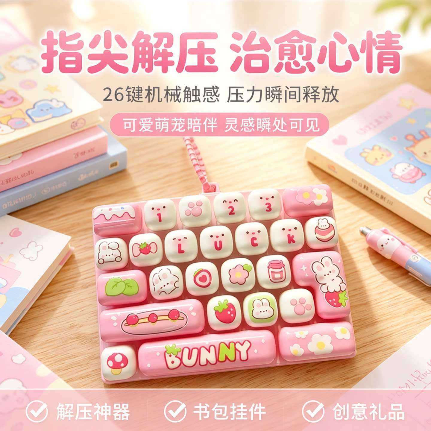 卡通动物按键26键解压键盘钥匙扣