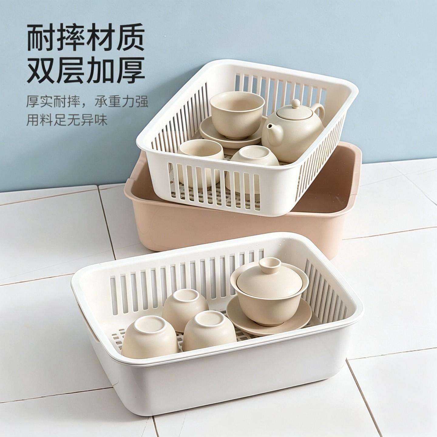 洗茶盆专用双层方形沥水篮茶具