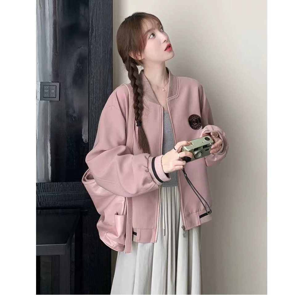 粉色美式棒球服外套春秋女2025新款港味chic小个子显瘦短款夹克
