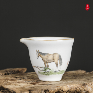 马到功成手绘公道杯景德镇纯手工汝窑分茶器陶瓷功夫茶具汝瓷茶海