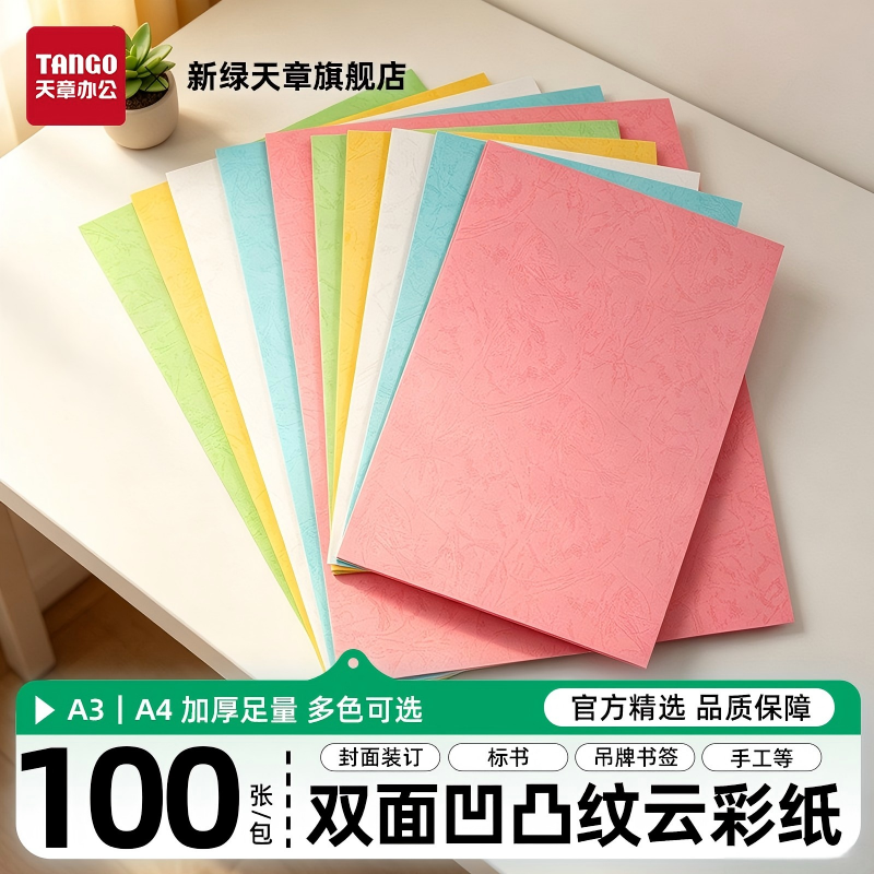 【新绿天章】A4彩色卡纸红色标书封面A3硬厚云彩卡纸封面纸210gA4装订封皮纸文件标书仿打印装订封凹凸肌理感