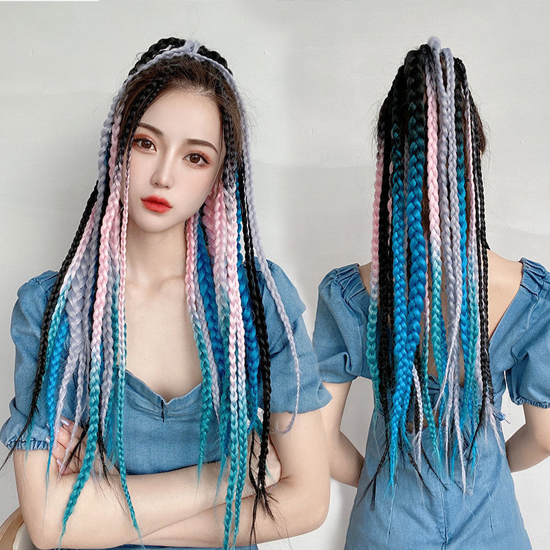 脏辫马尾假发女长发彩色小辫子嘻哈麻花渐变色民族风街舞欧美辫子