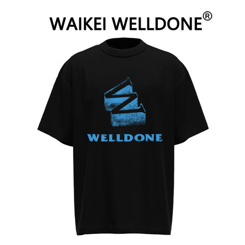 WAIKEI WELLDONE美式高街纯棉短袖T恤男女宽松潮牌we11done情侣装