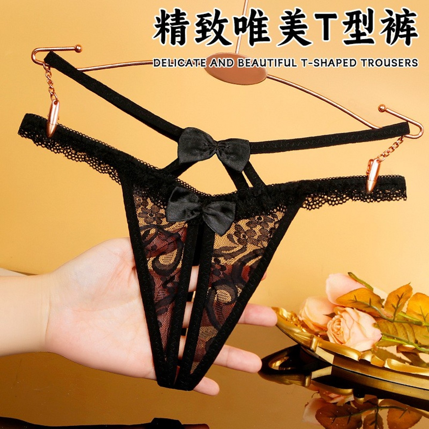 女锦纶开档低腰蕾丝性感丁字裤