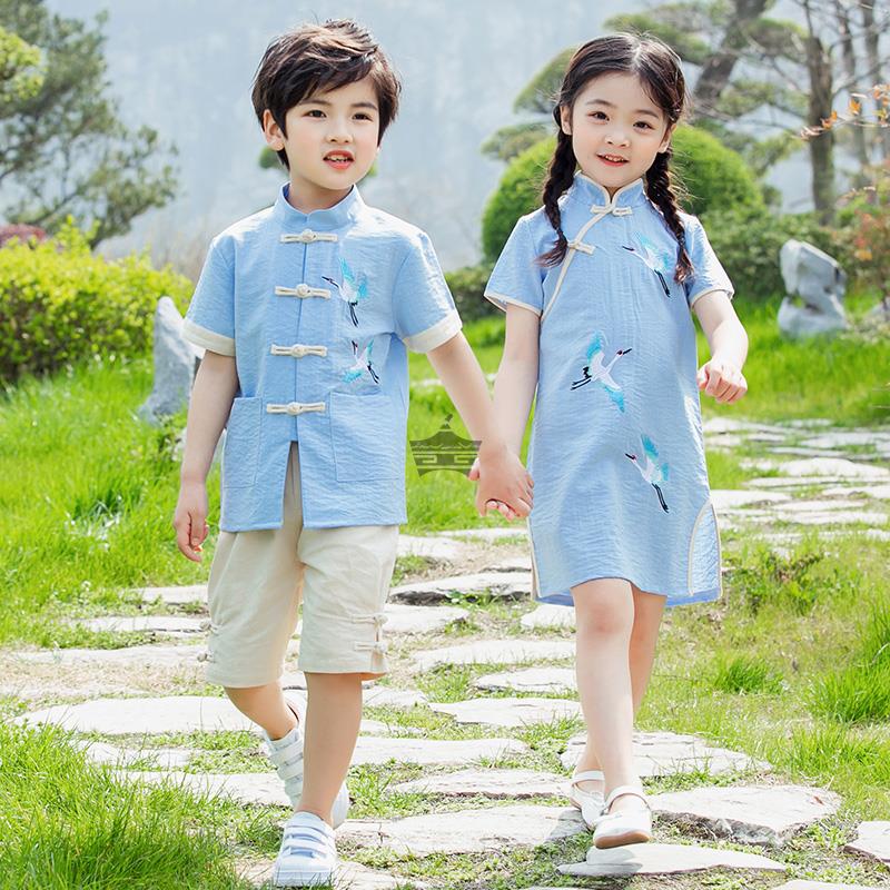 小学生校服男童夏装汉服童装中国风儿童幼儿园园服唐装女童连衣裙