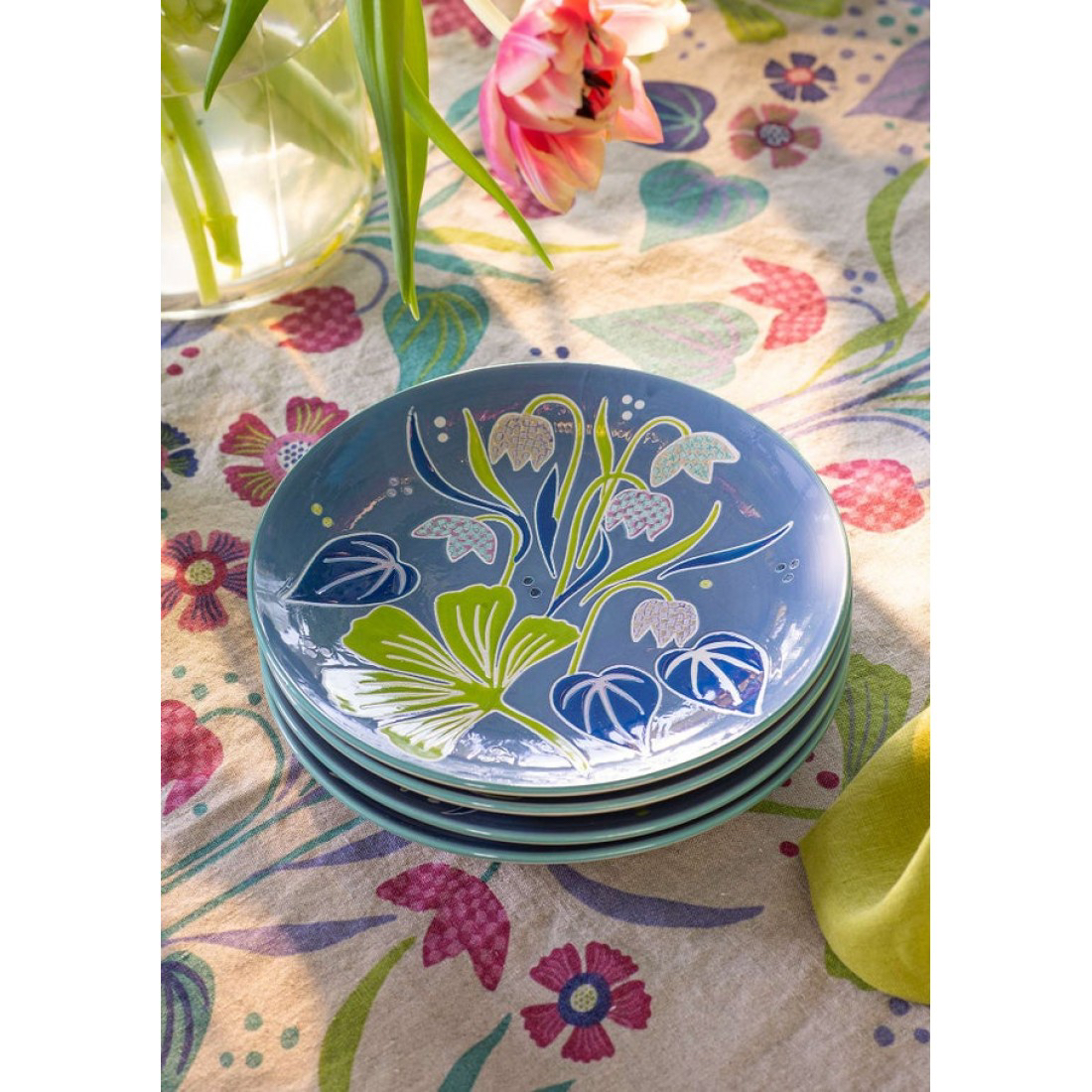 FQR LIVING瑞典Gudrun Assiette手工制作绘画陶瓷花卉餐盘 甜品盘