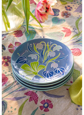 FQR LIVING瑞典Gudrun Assiette手工制作绘画陶瓷花卉餐盘 甜品盘