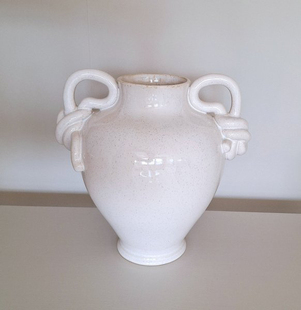 FQR LIVING瑞典INDISKA手工制作雕塑陶器自然釉带耳朵花瓶 摆件